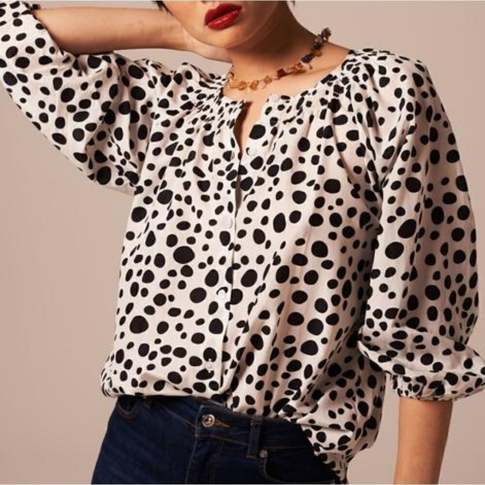 Tucker The Classic Blouse Dalmatian in Silk Cotton Spotted Smocked Collar Dots